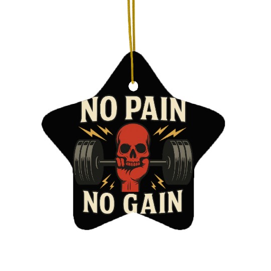No Pain No Gain Skull Barbell Motivation Gym Ceramic Ornaments