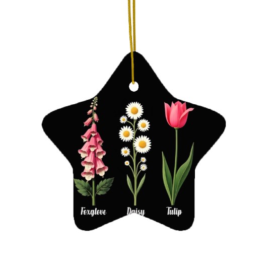 Foxglove Daisy Tulip Vintage Botanical Flowers Ceramic Ornaments