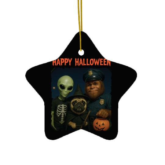 Bigfoot Alien Pug Funny Halloween Trick or Treat Ceramic Ornaments