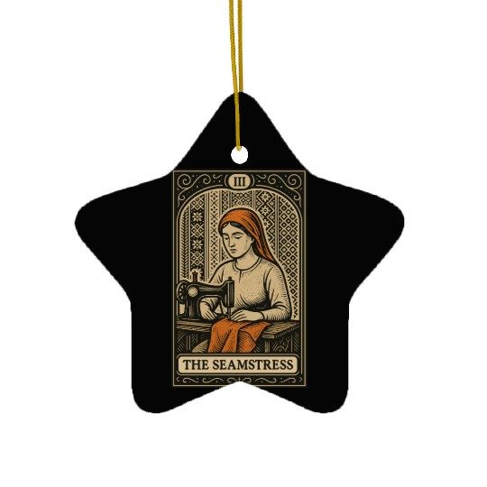 The Seamstress — Vintage Sewing Tarot Card Design Ceramic Ornaments