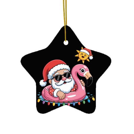 Funny Santa Claus Flamingo Float Christmas Ceramic Ornaments