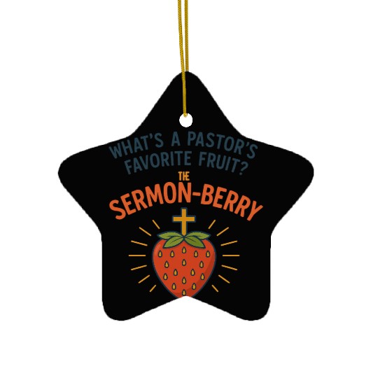 Sermon-Berry – Funny Pastor Strawberry Pun Design Ceramic Ornaments