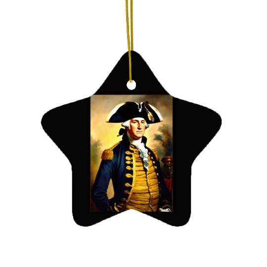 George Washington in revolutionary bttlefield a Ceramic Ornaments