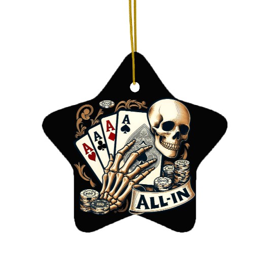 Casino Cards Gambling Skeleton Hand Gothic Ceramic Ornaments