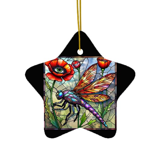 Dragonfly stained glass poppy flower insect eye Ceramic Ornaments
