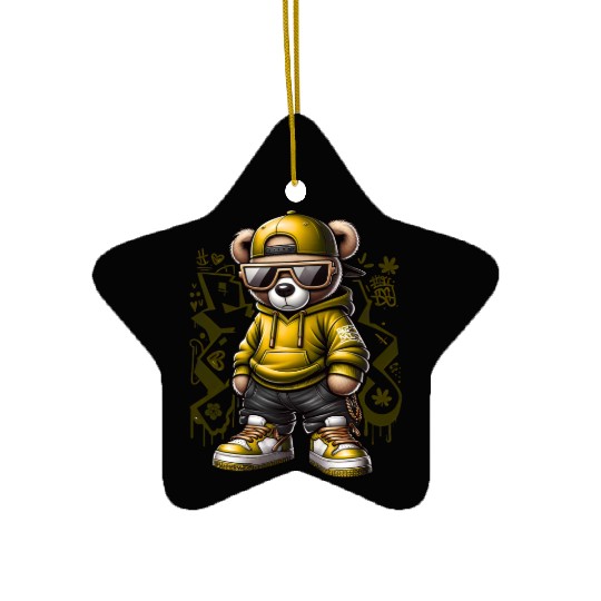 Yellow Street Wear Teddy Bear Ceramic Ornaments