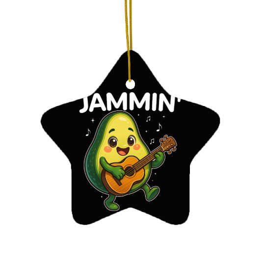 Jammin' Funny Cute Kawaii Avocado Playing Guitar Ceramic Ornaments