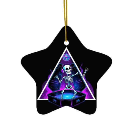 Neon Dancing Skeleton in Coffin Ceramic Ornaments