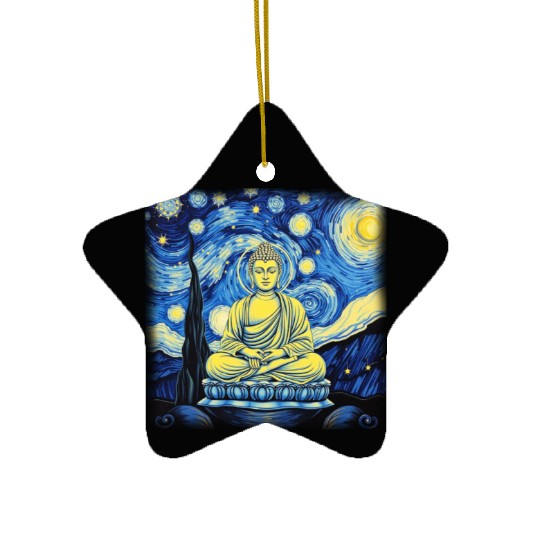 Starry Night Buddha Zen Art Inspired by Van Gogh Ceramic Ornaments