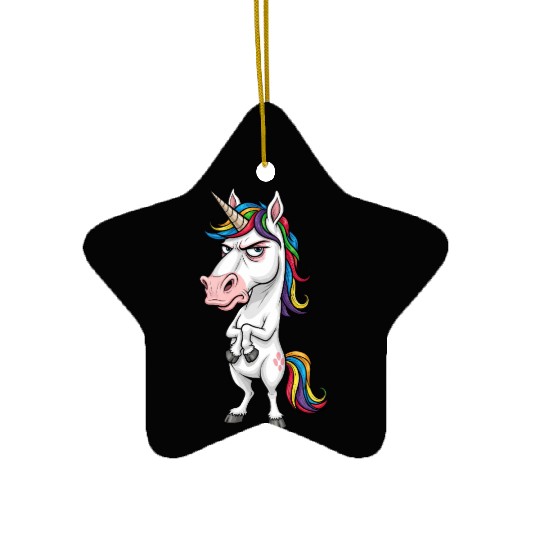 Moody Rainbow Unicorn: Not Today! Ceramic Ornaments