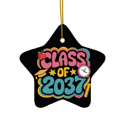 Class of 2037 Grow With Me, groovy back to school Ceramic Ornaments