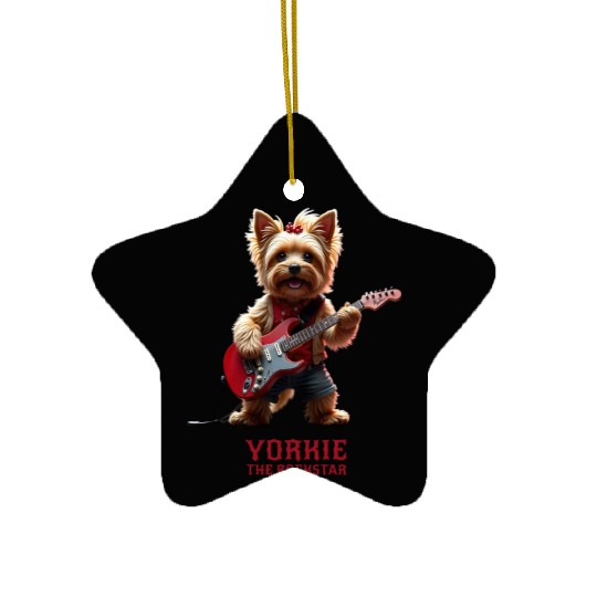 Yorkie the Rockstar Ceramic Ornaments