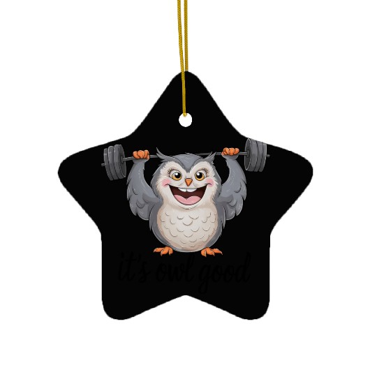 Funny Lifting Owl Gym Cartoon It's Owl Good Ceramic Ornaments