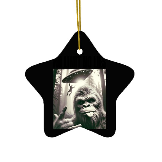 No Limit No Lies – Bigfoot Selfie & UFO Encounter Ceramic Ornaments