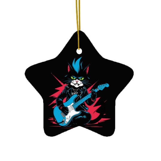 Rockstar Cat – Meow & Roll! Ceramic Ornaments