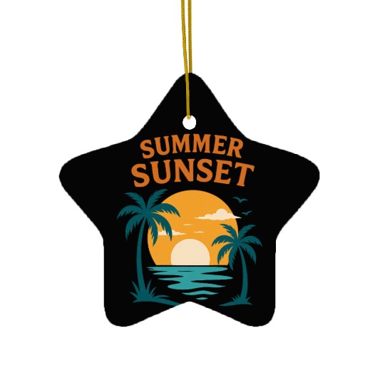 Summer Sunset with Palms and Ocean Ceramic Ornaments
