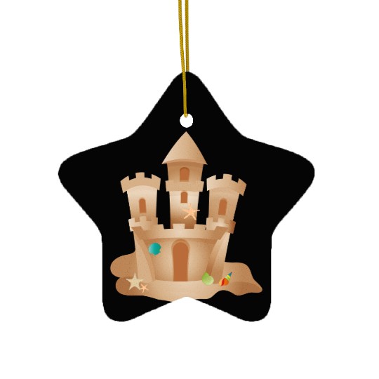 Sandcastle with Shells and Starfish on the Beach Ceramic Ornaments