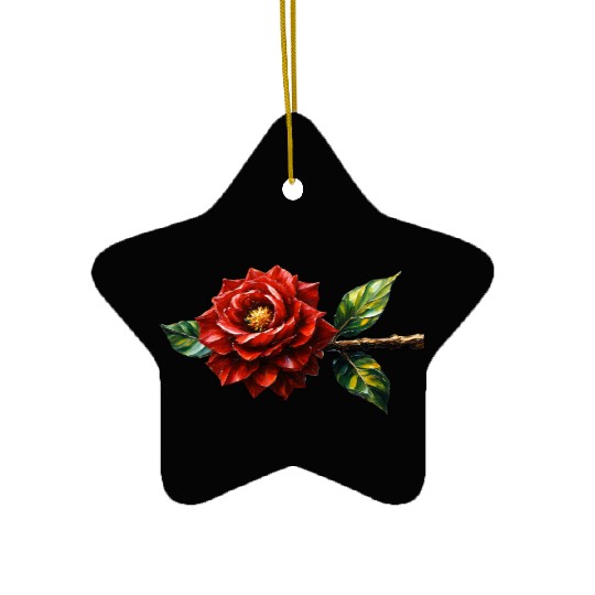 Crimson Rose Bloom – Botanical Clipart Ceramic Ornaments