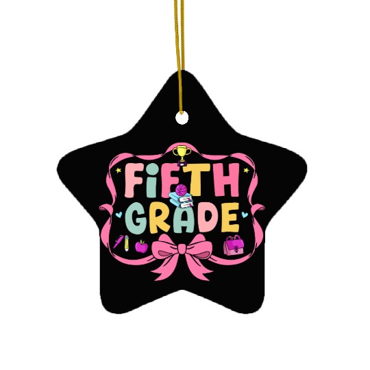Preppy Back To School 5th Grade Coquette Bow Girls Ceramic Ornaments