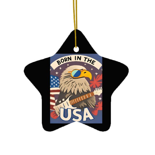 Born in the USA Bald Eagle Rock Guitar Ceramic Ornaments