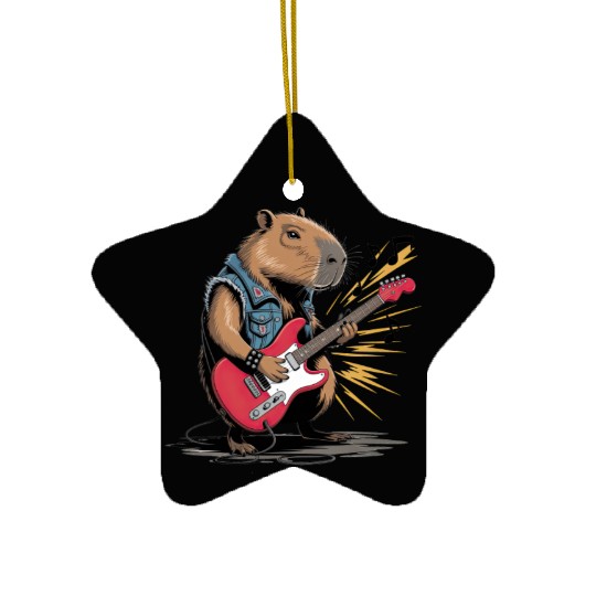 Cool Capybara Playing Electric Guitar Ceramic Ornaments