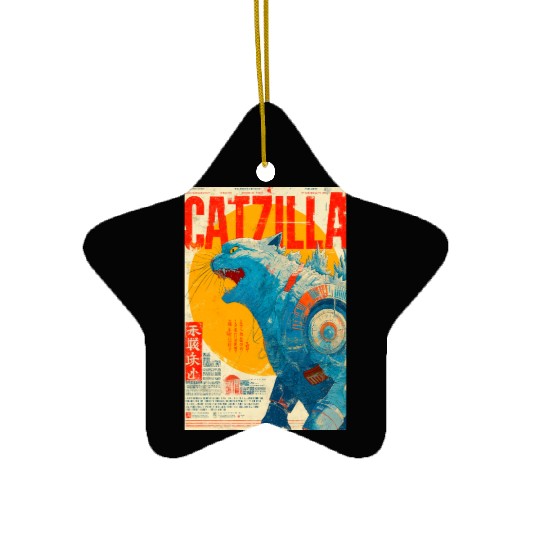 Catzilla Retro Movie Poster Ceramic Ornaments