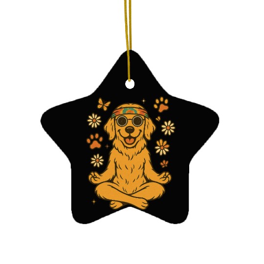 Peaceful Golden Retriever – Boho Vibes Ceramic Ornaments