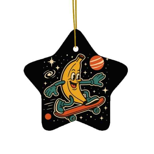 Playful Banana Skateboard Space Scene Ceramic Ornaments