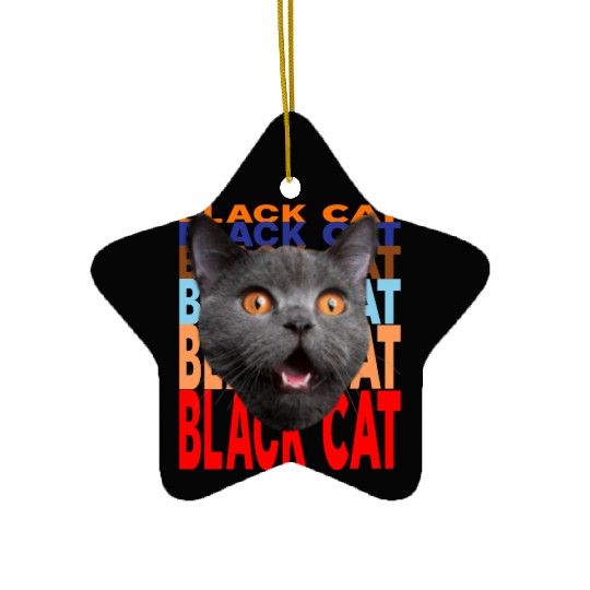 Black Cat Angry Look Ceramic Ornaments