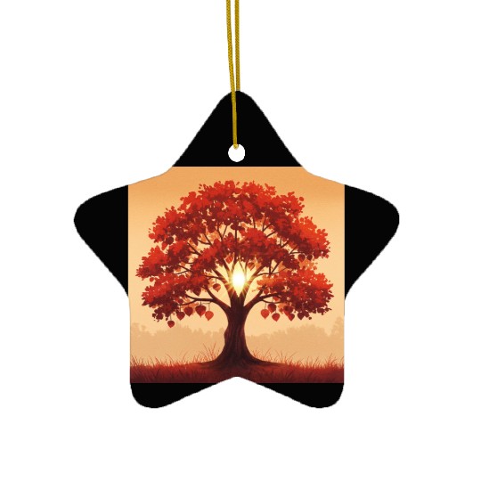 Vibrant Autumn Tree Art Ceramic Ornaments