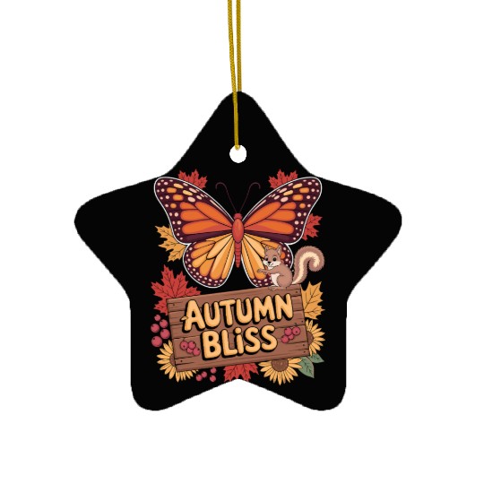 Autumn Bliss Butterfly Squirrel Leaves Fall Vibes Ceramic Ornaments