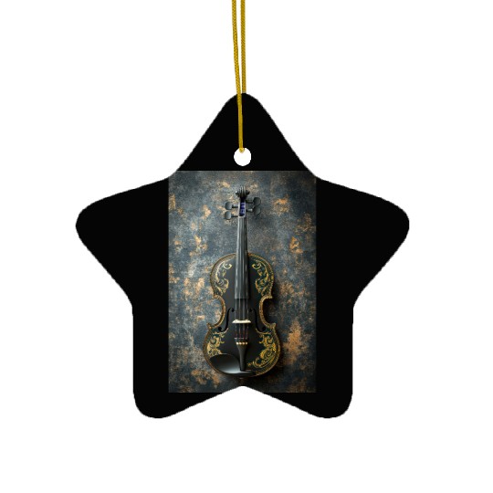 Elegant Black and Gold Violin Ceramic Ornaments