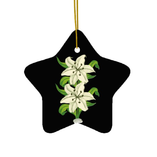 Elegant White Lily Botanical Illustration Ceramic Ornaments