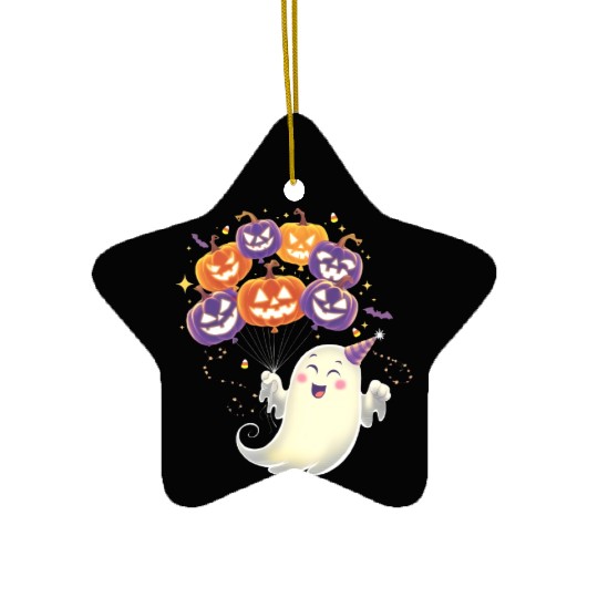 Halloween Ghost with Jack-o'-Lantern Balloons Ceramic Ornaments