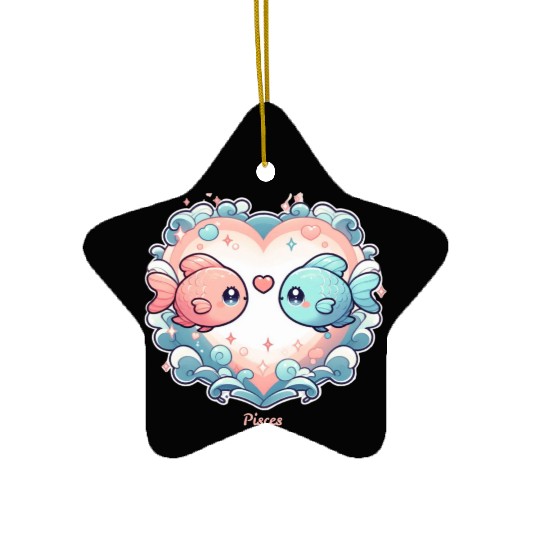 Celestial Pisces Love Heart Illustration Ceramic Ornaments