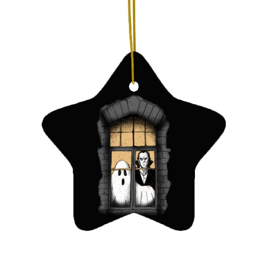 Ghost and Vampire at the Window Ceramic Ornaments