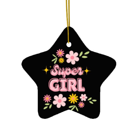 Super Girl Floral Sparkle Design Ceramic Ornaments