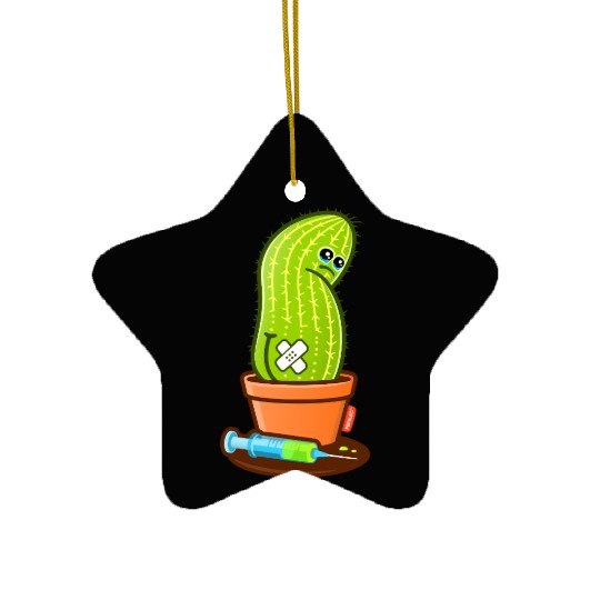 Cactie Blood Draw – Sad Cactus with Green Blood Ceramic Ornaments