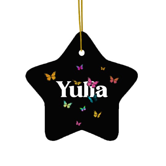 YULIA - beautiful girl name with cute butterflies Ceramic Ornaments