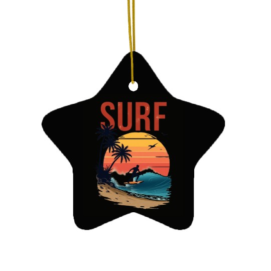 Sunset Surfing Beach Scene Ceramic Ornaments
