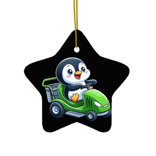 Cute penguin lawnmower gardening landscaper Ceramic Ornaments
