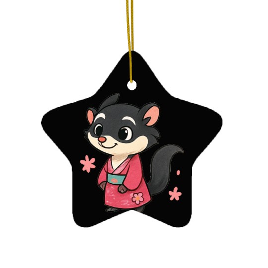 Kawaii Sly Fox in Traditional Kimono Ceramic Ornaments