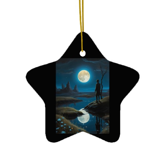 Mystic Night Under the Full Moon Ceramic Ornaments
