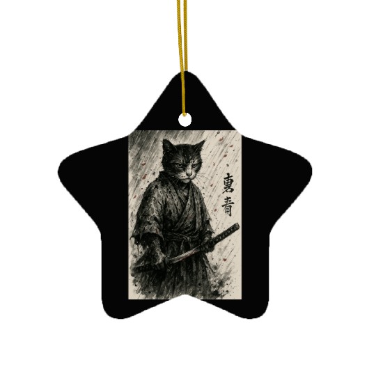 Samurai Cat Warrior Vintage Japanese Art Design Ceramic Ornaments