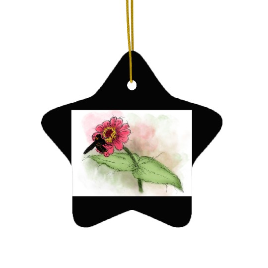 Wildflower and Bumblebee Illustration Ceramic Ornaments