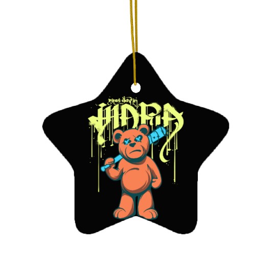 Urban Graffiti Teddy Bear Illustration Ceramic Ornaments