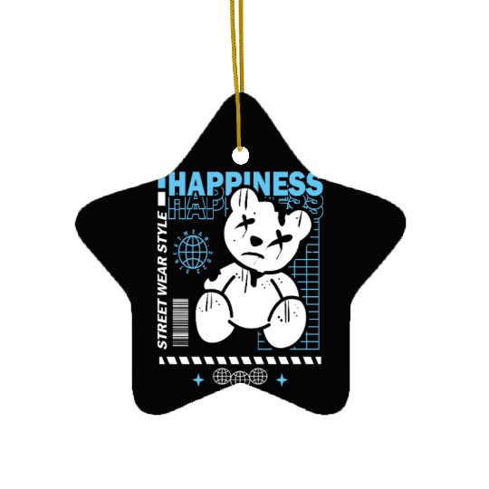 Urban Graffiti Teddy Bear Design Ceramic Ornaments