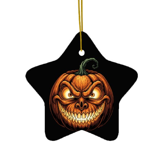 Menacing Jack-o'-Lantern Face Illustration Ceramic Ornaments