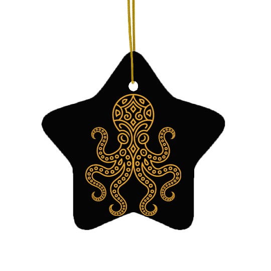 Elegant Mandala Octopus Illustration Ceramic Ornaments
