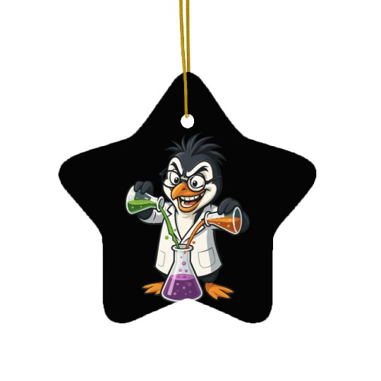 Crazy Professor Penguin Chemist Nerd Experiment Ceramic Ornaments